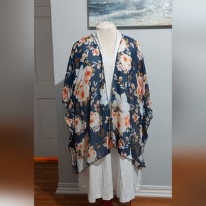 Emory Park blue kimono with orange flowers 1XL